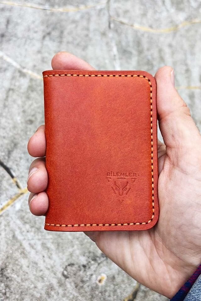 Deri Desenli Cüzdan Oranj