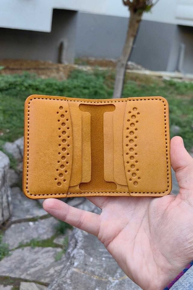 Deri Desenli Cüzdan Camel