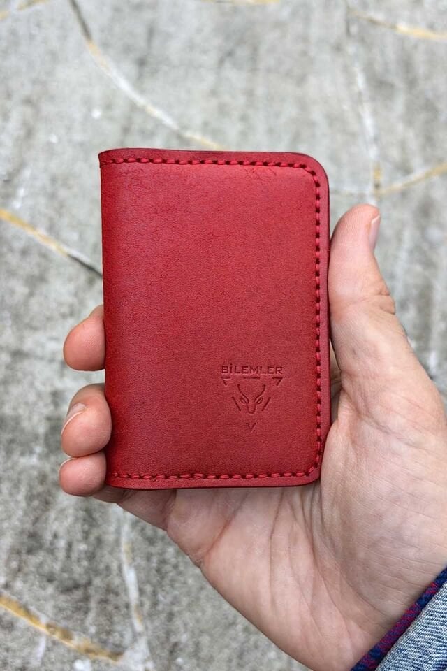 Deri Desenli Cüzdan Kırmızı