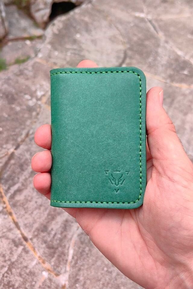 Deri Desenli Cüzdan Su Yeşili