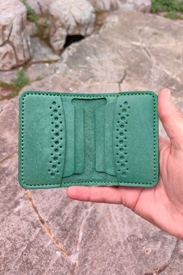 Deri Desenli Cüzdan Su Yeşili