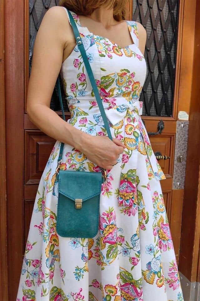 Deri Telefon Çantası Mavi