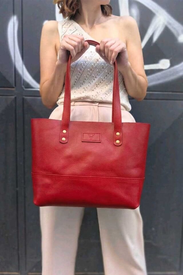 Deri Tote Bag Kırmızı