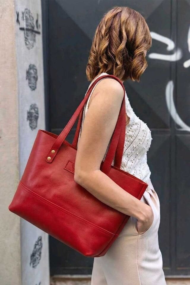 Deri Tote Bag Kırmızı