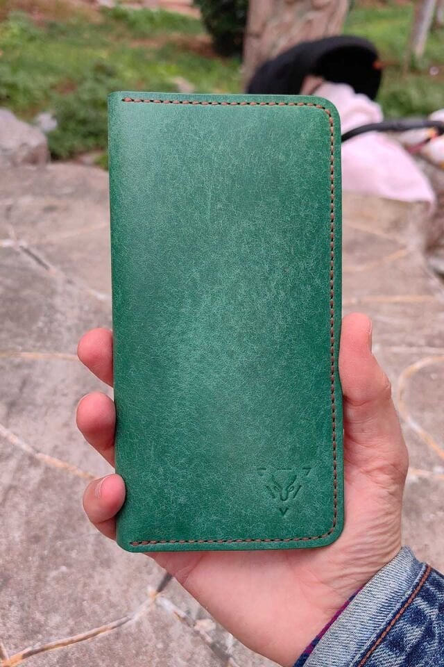 Deri Telefon Cüzdan Su Yeşili
