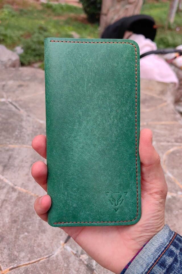 Deri Telefon Cüzdan Su Yeşili