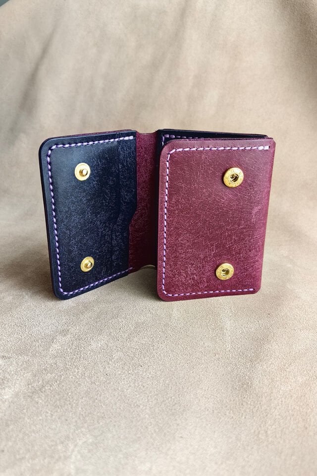 Deri Çıt Çıtlı Cüzdan Lacivert & Mor